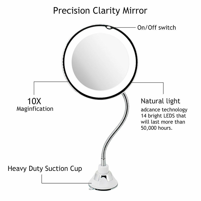 BeautyMirror, ogledalo s povečavo, močno LED lučko in upogljivim držalom - Image 3