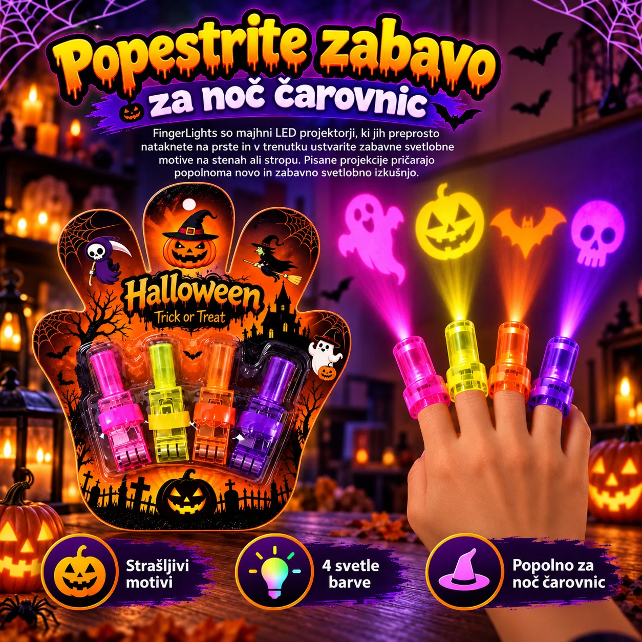 LED projektorji za prste - noč čarovnic, FingerLights - Image 2