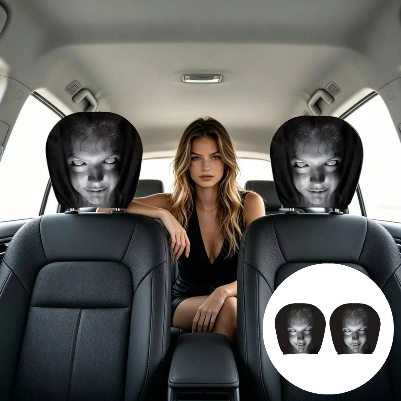 Strašljiva prevleka za avto vzglavnik (2 kosa), GhostFace - Image 2