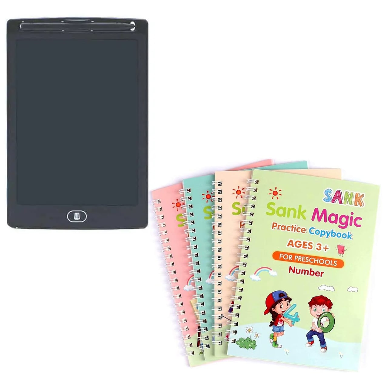 KidsBundle, LED tablica s pisalom in 4 delovni zvezki za učenje pisanja in risanja s čarobnim svinčnikom - Image 3