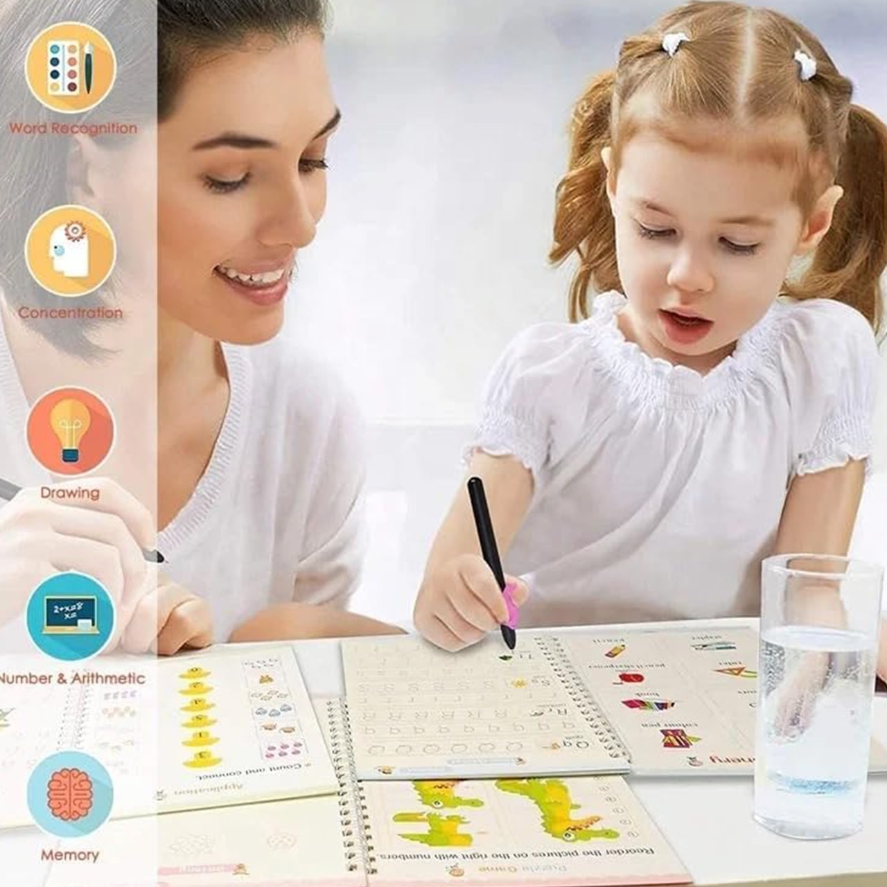 KidsBundle, LED tablica s pisalom in 4 delovni zvezki za učenje pisanja in risanja s čarobnim svinčnikom - Image 9