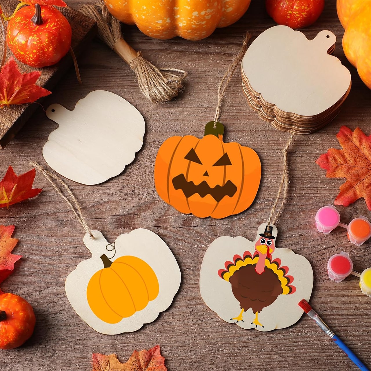 Pumpkins, lesene ploščice v obliki buč, na katerih ustvarjate sami (10 kosov) - Image 6