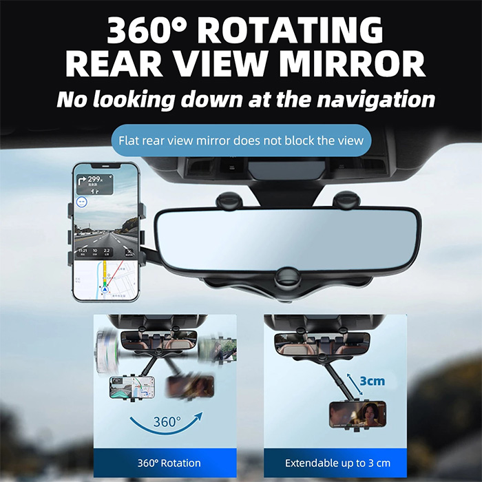 RotatableCarHolder, 360-stopinjski nosilec za telefon, ki ga namestite na vzvratno ogledalo - Image 9