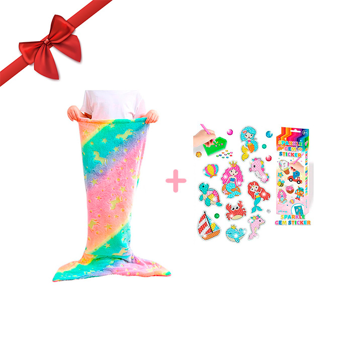 SparkleMermaid, darilni set z dekliško odejo in brezplačnim kompletom za ustvarjanje z diamanti in nalepkami - Image 2